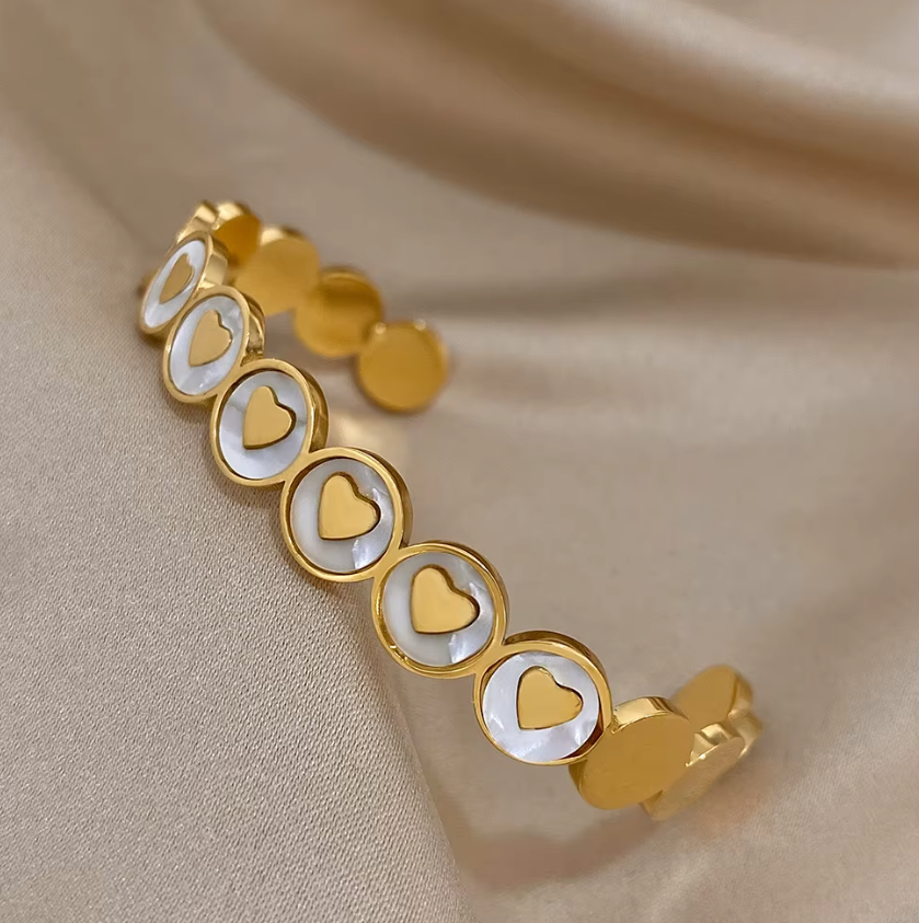 Gold Hearts Stainless Steel Cuff