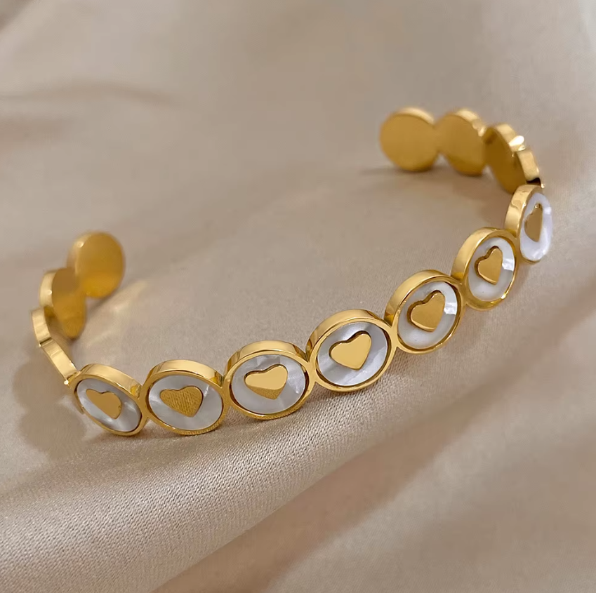 Gold Hearts Stainless Steel Cuff