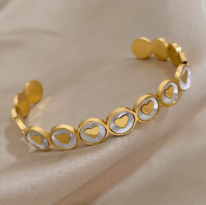 Gold Hearts Stainless Steel Cuff
