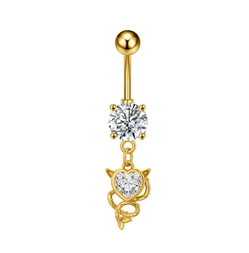 Gold Devil Heart Belly Button Ring
