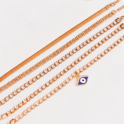 Gold Evil Eye & Crystal Layered Bracelet Set