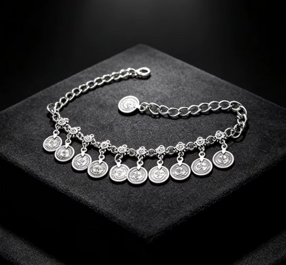 Vintage Silver Coin Charm Anklet