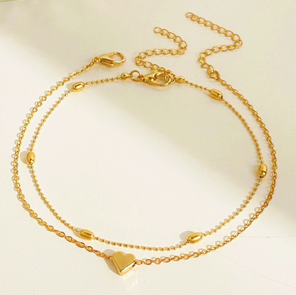 Double Layer Heart Gold Anklet