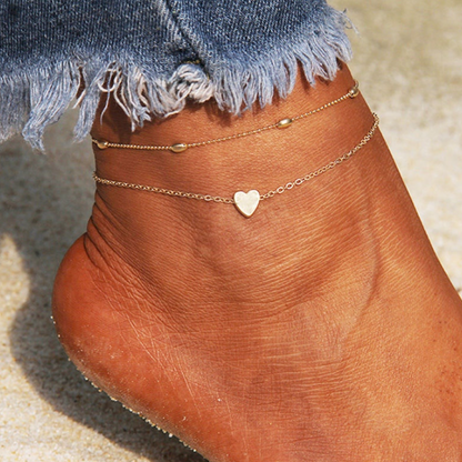 Double Layer Heart Gold Anklet