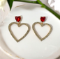 Pendientes colgantes con forma de corazón hueco y diamantes de imitación