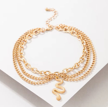 Gold Snake Multilayer Ankle Bracelet