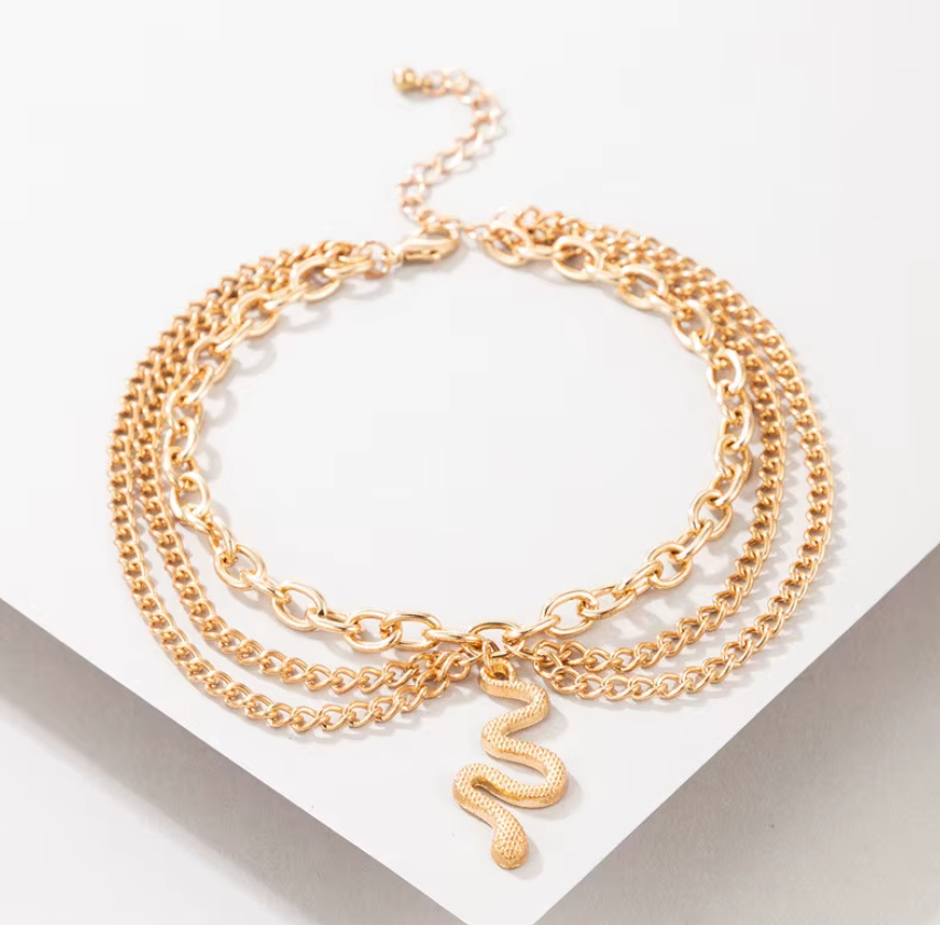 Gold Snake Multilayer Ankle Bracelet