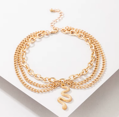 Gold Snake Multilayer Ankle Bracelet