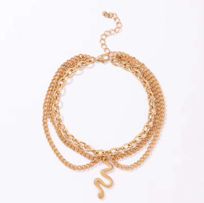 Gold Snake Multilayer Ankle Bracelet