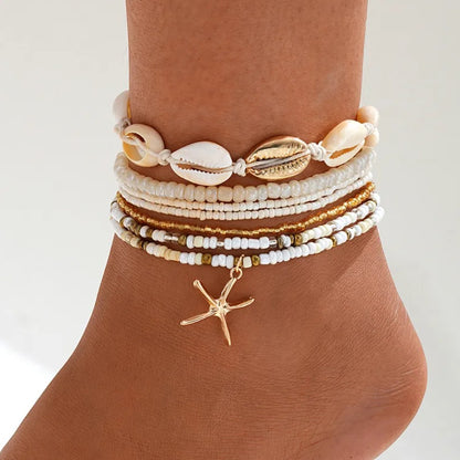 Coastal Charm Shell & Beaded Anklet Set