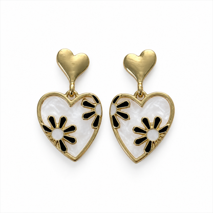 Ivory Floral Heart Drop Earrings