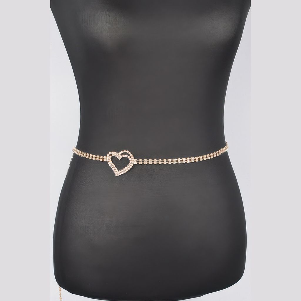 Rhinestone Heart Chain Belt