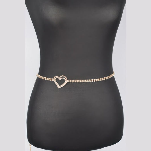 Rhinestone Heart Chain Belt