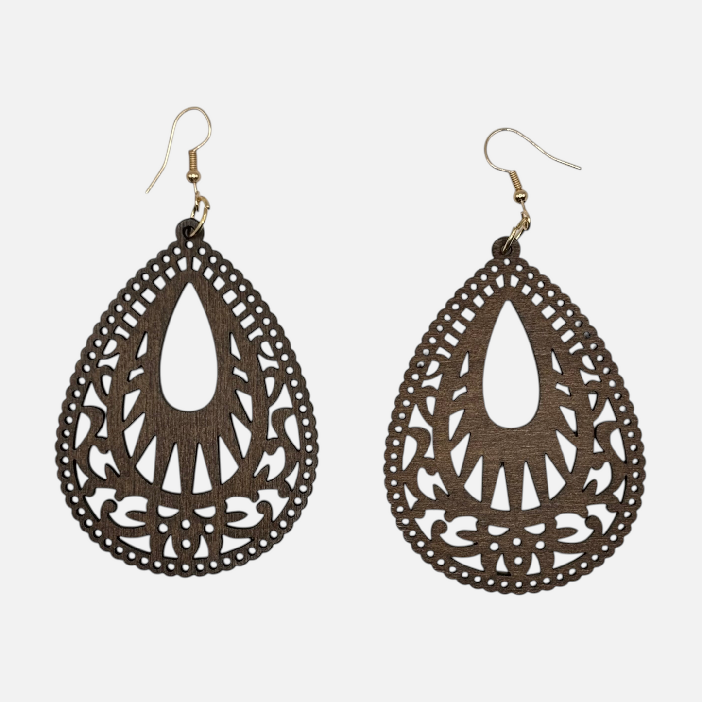 Wood Brown Hollow Out Drop Earrings