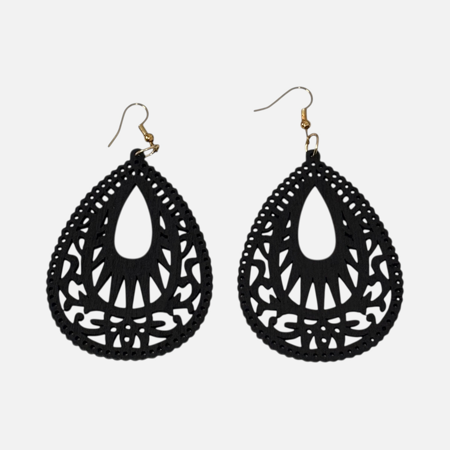Wood Black Hollow Out Drop Earrings