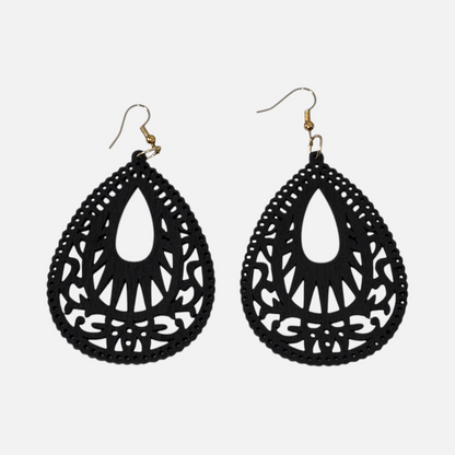 Wood Black Hollow Out Drop Earrings
