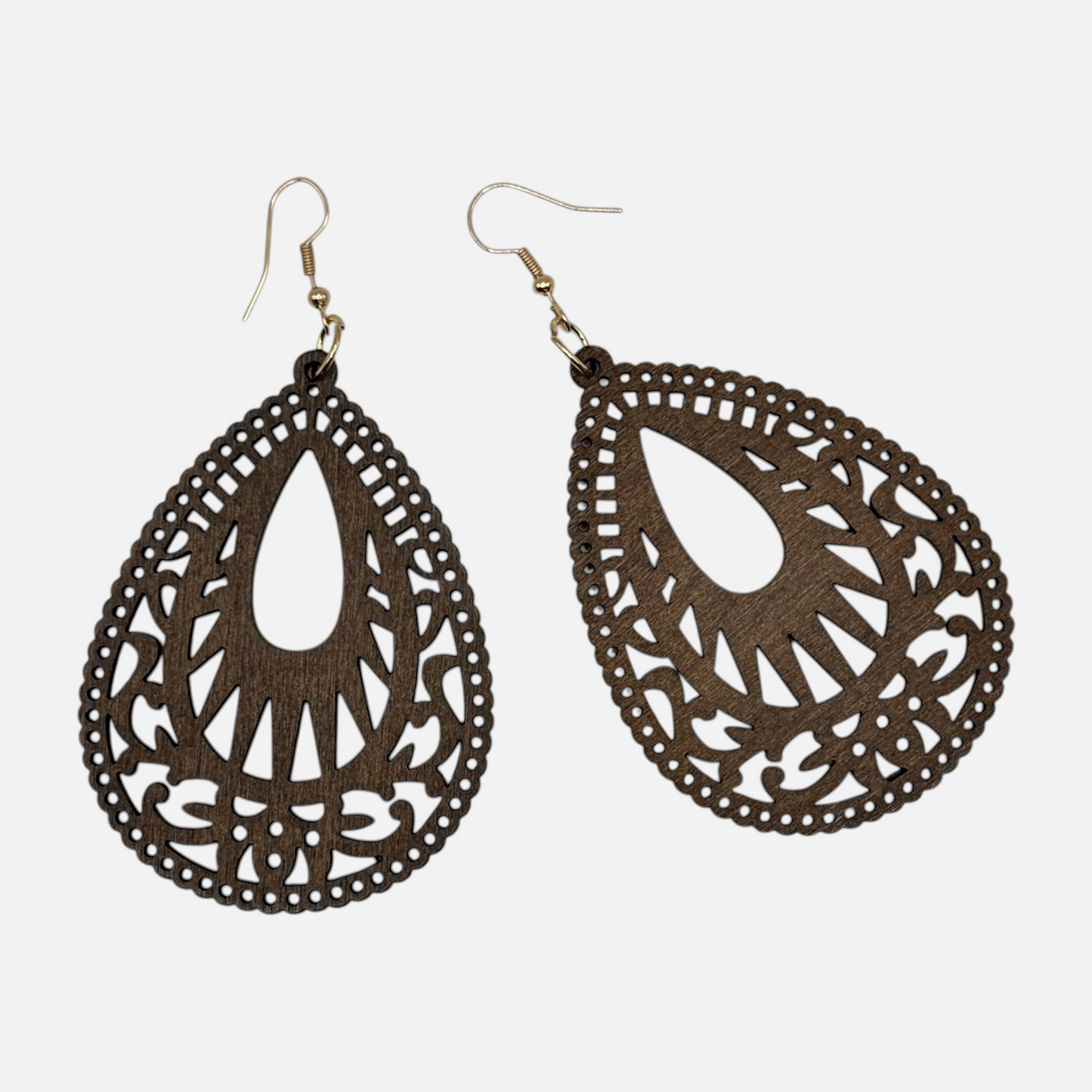 Wood Brown Hollow Out Drop Earrings