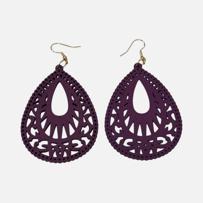 Wood Purple Hollow Out Drop Earrings