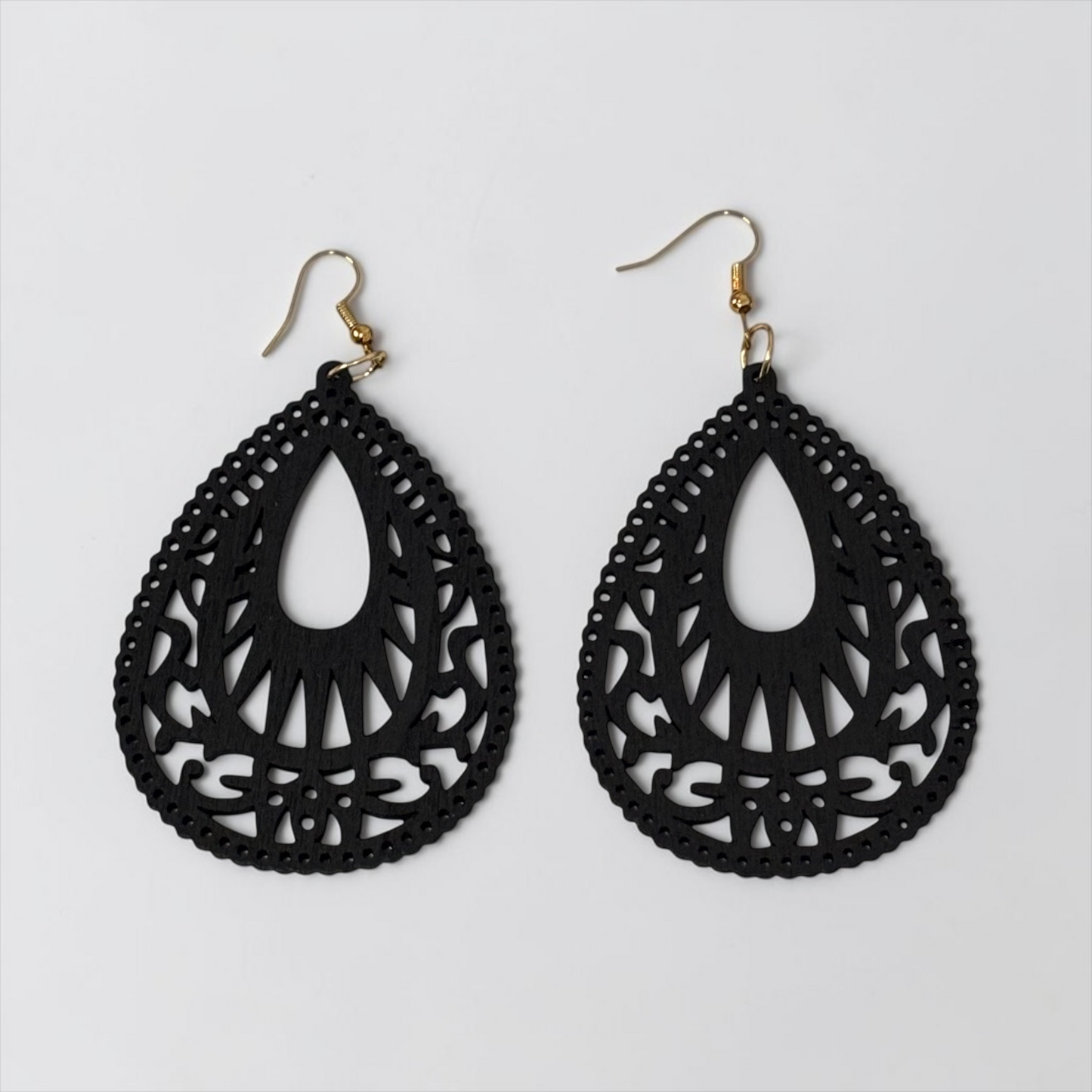 Wood Black Hollow Out Drop Earrings