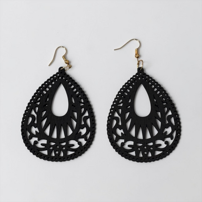 Wood Black Hollow Out Drop Earrings