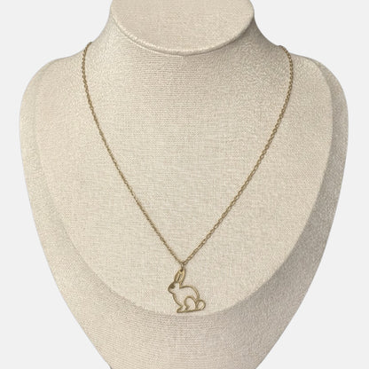 Omayra Boutique gold-tone stainless steel necklace featuring an openwork bunny pendant on a delicate link chain.
