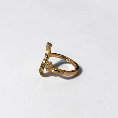 Omayra Boutique gold-tone adjustable open finger ring featuring a moon and star design with delicate crystal accents.