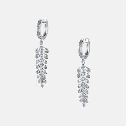 Omayra Boutique silver leaf drop circle earrings with cubic zirconia accents.