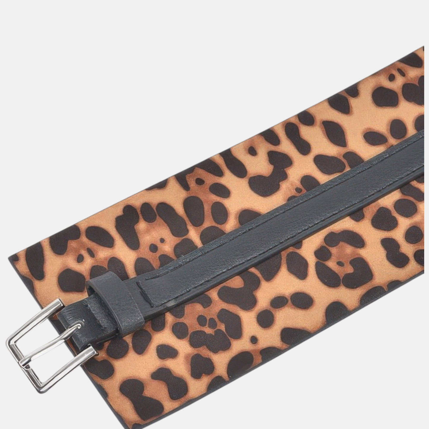 Omayra Boutique leopard print corset waist belt in PU leather with a black strap and silver buckle detail