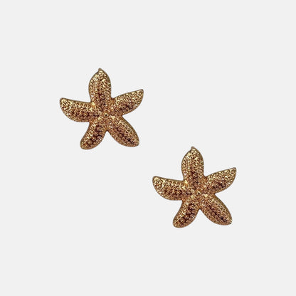 Omayra Boutique gold starfish stud earrings with textured surface, 1/2 inch, perfect for coastal charm.