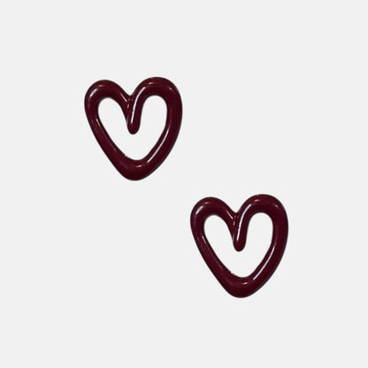 Omayra Boutique small burgundy heart stud earrings, 1/2 inch alloy, delicate and romantic design.