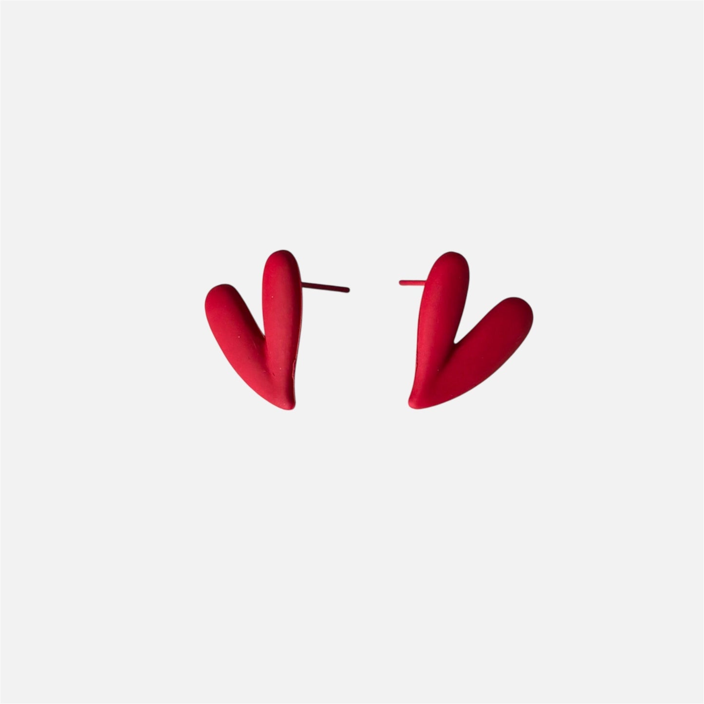 Omayra Boutique red heart shape small stud earrings, crafted from iron alloy for everyday wear.
