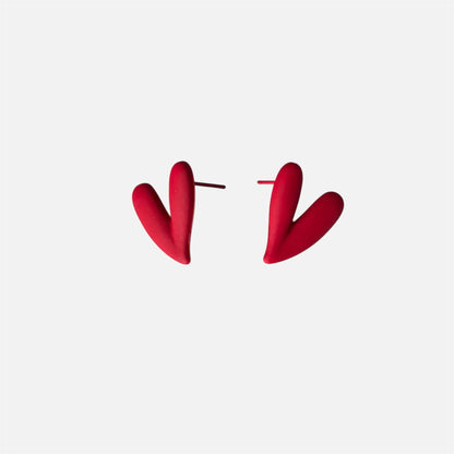 Omayra Boutique red heart shape small stud earrings, crafted from iron alloy for everyday wear.