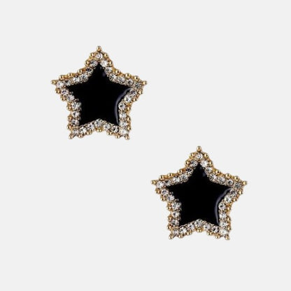 Omayra Boutique gold and black star crystal stud earrings with push back closure.