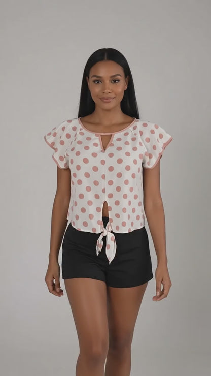 Ivory Peach Polka Dots Blouse