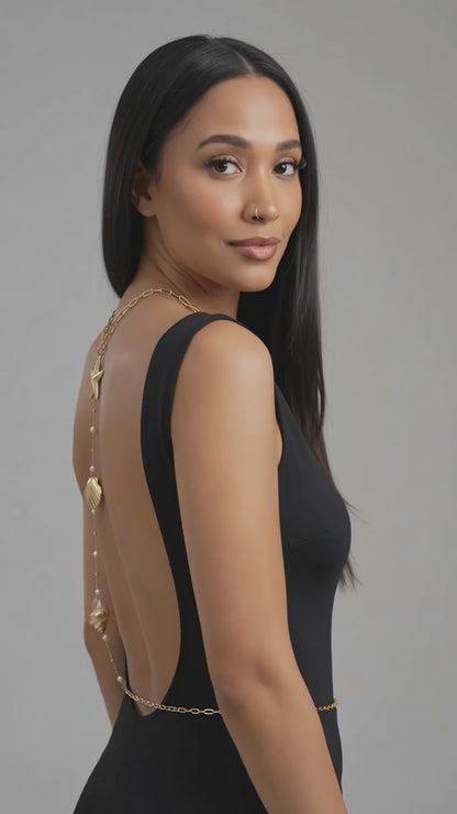 Gold Starfish & Seashell Back Body Chain