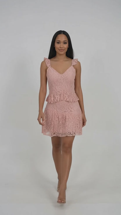 Pink Heart Lace Top & Skirt Set