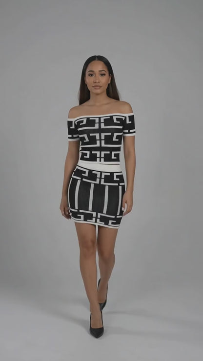 Off The Shoulder Geometric Print Set