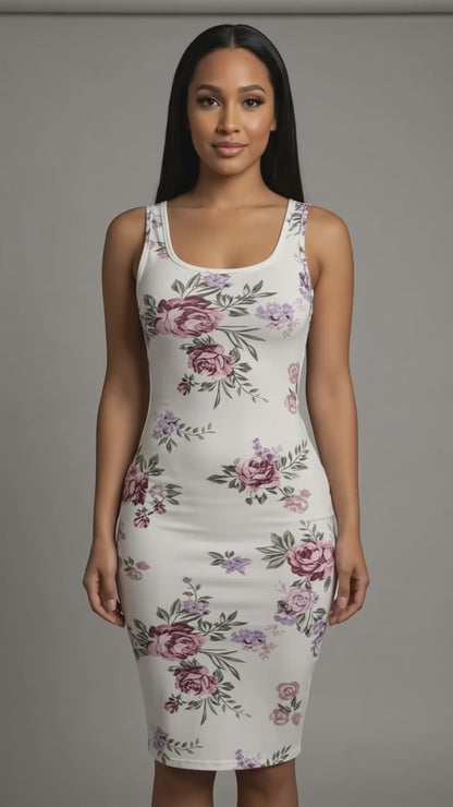 Ivory Floral Midi Tank Dress