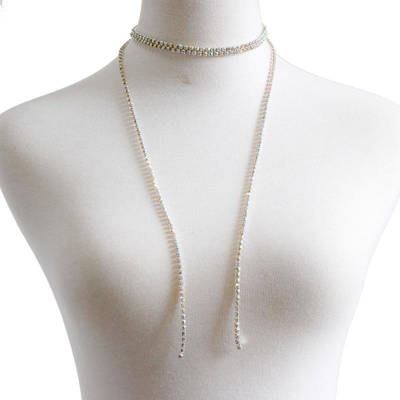 Multi Row Full Crystal Silver Necklace