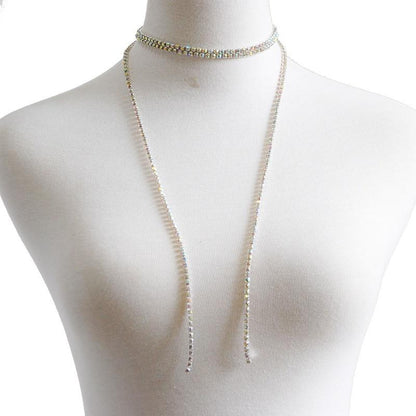 Multi Row Full Crystal Silver Necklace