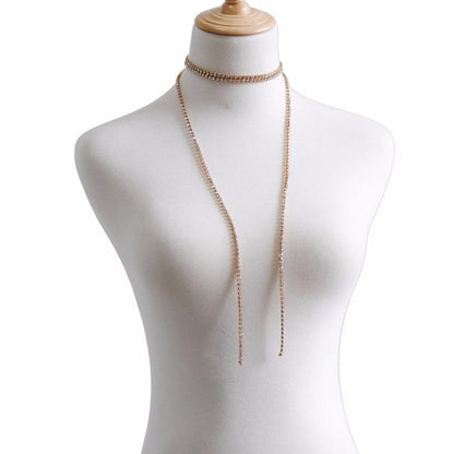 Multi Row Full Crystal Gold Necklace