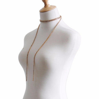 Multi Row Full Crystal Gold Necklace