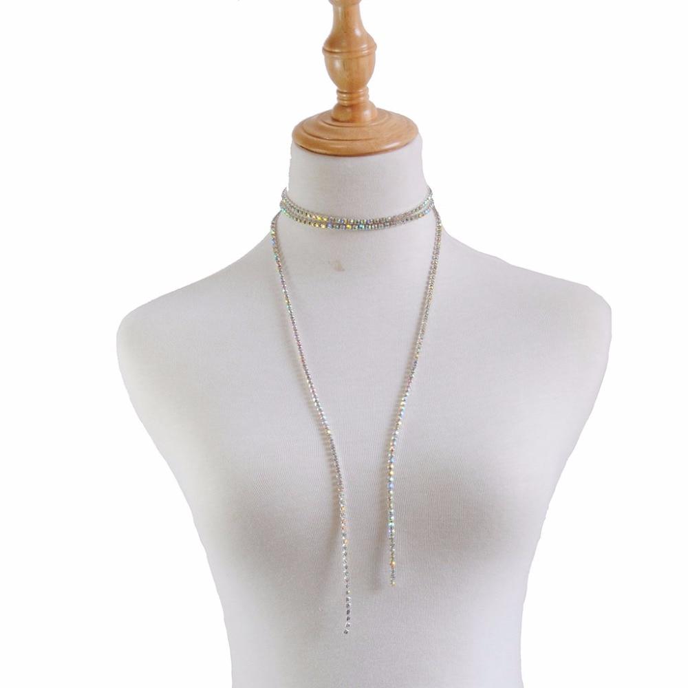 Multi Row Full Crystal Silver Necklace