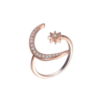Moon Star Rose Gold Adjustable Ring