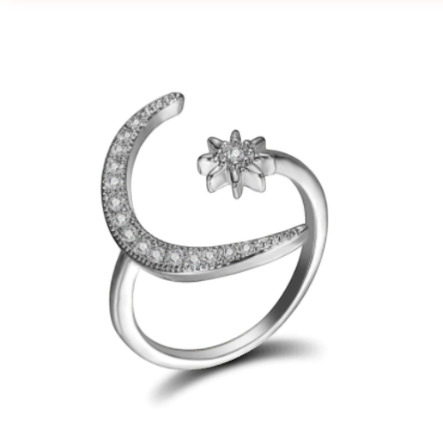 Moon Star Silver Adjustable Ring