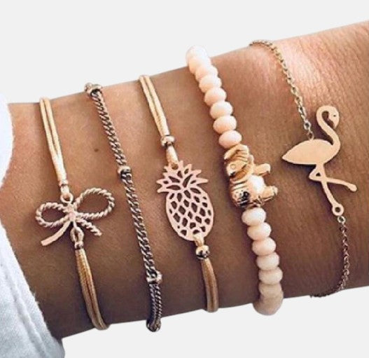 5-Piece Gold Boho Charm Bracelet Set