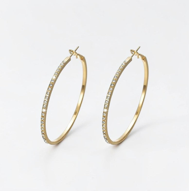 Gold Rhinestone Large Hoop Earrings