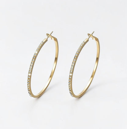 Gold Rhinestone Large Hoop Earrings