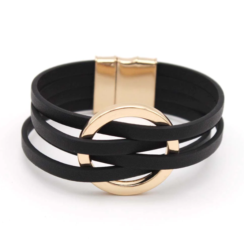Elegant Leather Black Bracelet