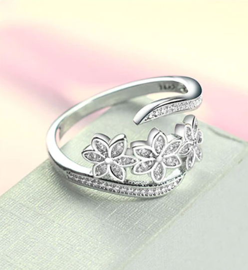 Adjustable 925 Sterling Silver Flower Ring